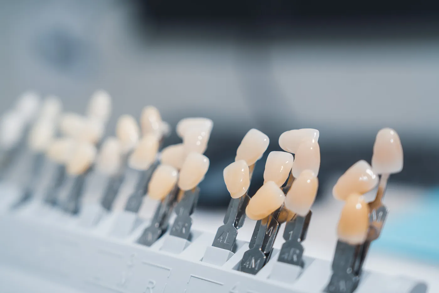 Tooth shade guide used to plan whitening at Omni Dental, Arlington Heights, IL